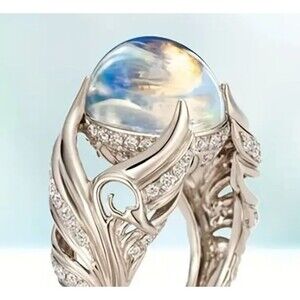 Silver Rhinestones Angel SWAN Wings Crystal Ball Reflecting Size 7